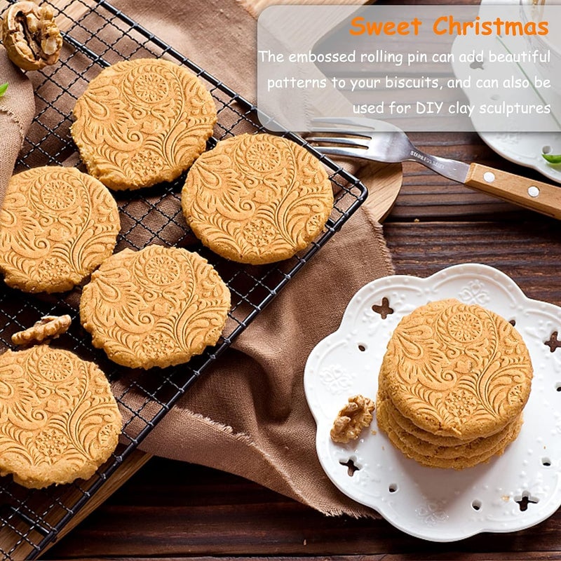EVERMARKET Embossed Wooden Rolling Pin for Baking,Evermarket Deep Engraved Embossing Rolling Pin with Christmas Snowflake Flower Design for Baking Embossed Cookies,Cute Kitchen Decor DIY Tool for Adults - Image 4